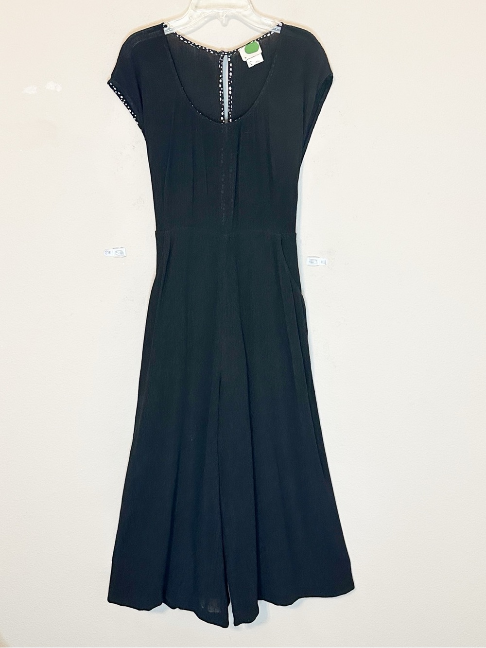Anthropologie Black Jumpsuit with Cap Sleeves Sash Belt - size 10